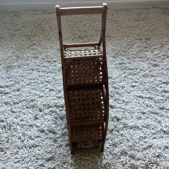 Vintage Wicker Wine Holder Rack/ Bent Bamboo and Rattan 5 Bottle Wine Rack with - Picture 2 of 14